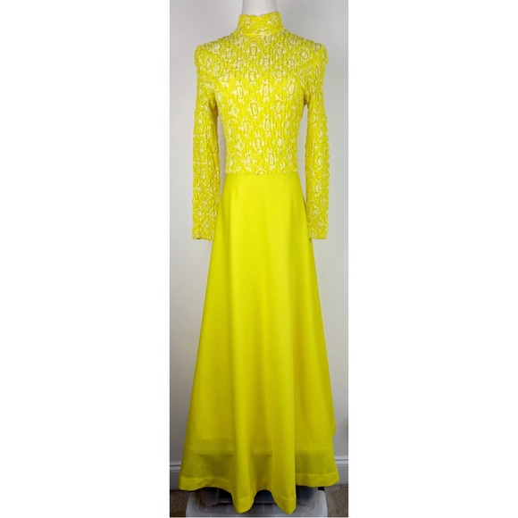 Act 2 Vintage 60's Yellow Maxi Dress - Picture 1 of 10